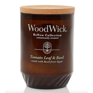 WoodWick Renew Collection Tomato Leaf & Basil Candle 13 Oz Cork Lid Recycled Gla